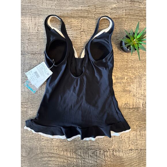 Gottex Nautical Lace-Up Black White Tankini Top Sz 6 Elegant Coastal Swimsuit - Picture 3 of 4